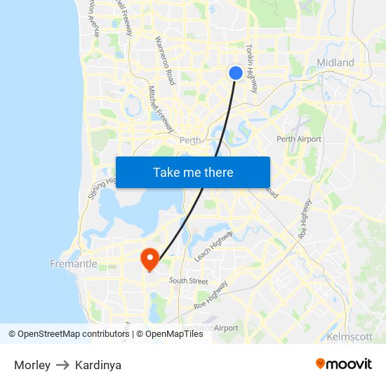 Morley to Kardinya map