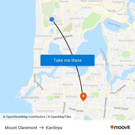 Mount Claremont to Kardinya map