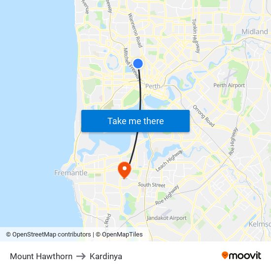 Mount Hawthorn to Kardinya map