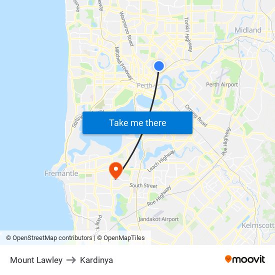 Mount Lawley to Kardinya map