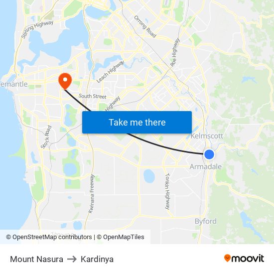 Mount Nasura to Kardinya map