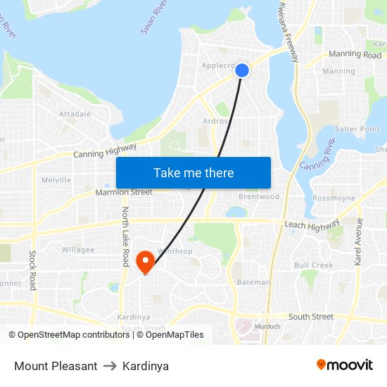 Mount Pleasant to Kardinya map