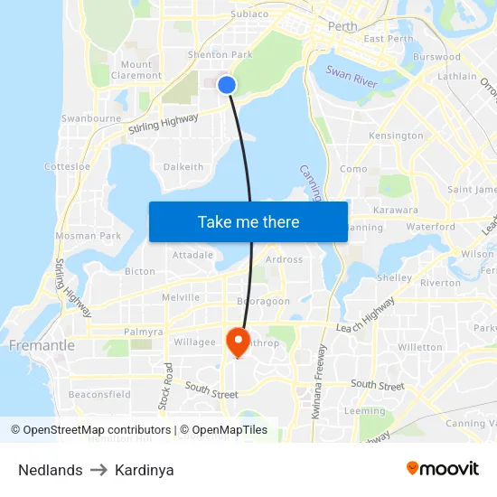 Nedlands to Kardinya map