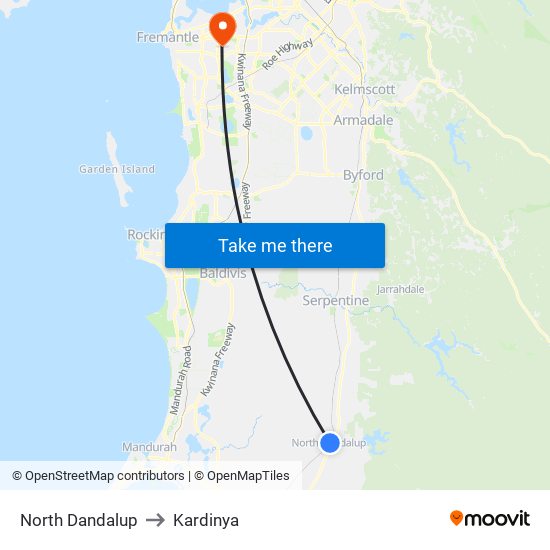 North Dandalup to Kardinya map