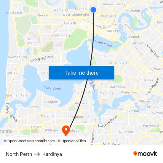 North Perth to Kardinya map