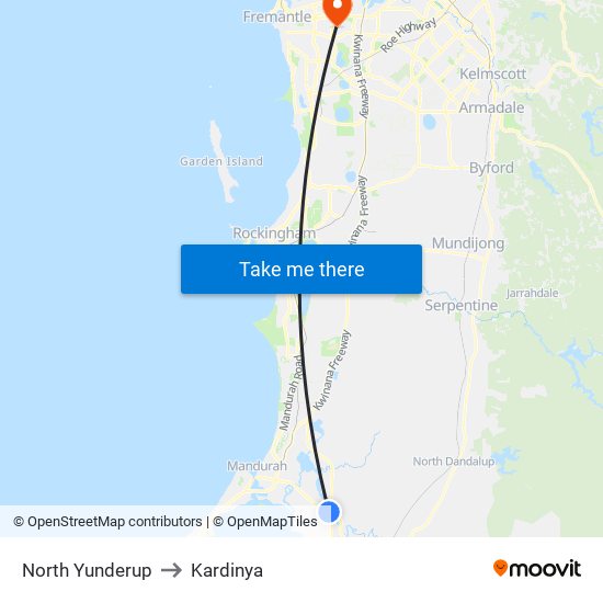 North Yunderup to Kardinya map