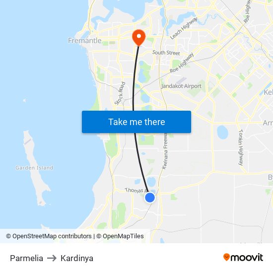 Parmelia to Kardinya map