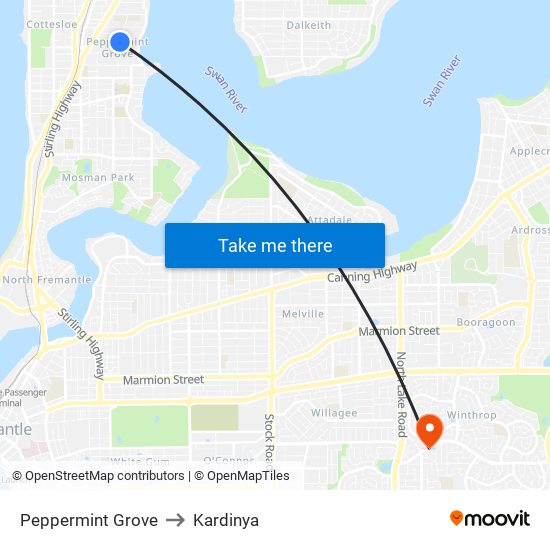 Peppermint Grove to Kardinya map