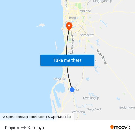 Pinjarra to Kardinya map