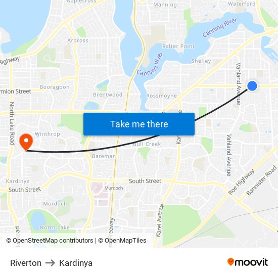 Riverton to Kardinya map