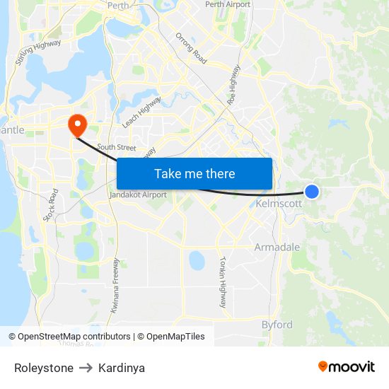 Roleystone to Kardinya map