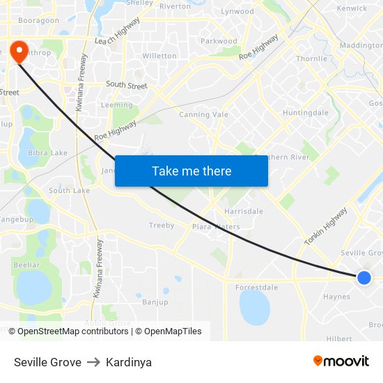 Seville Grove to Kardinya map