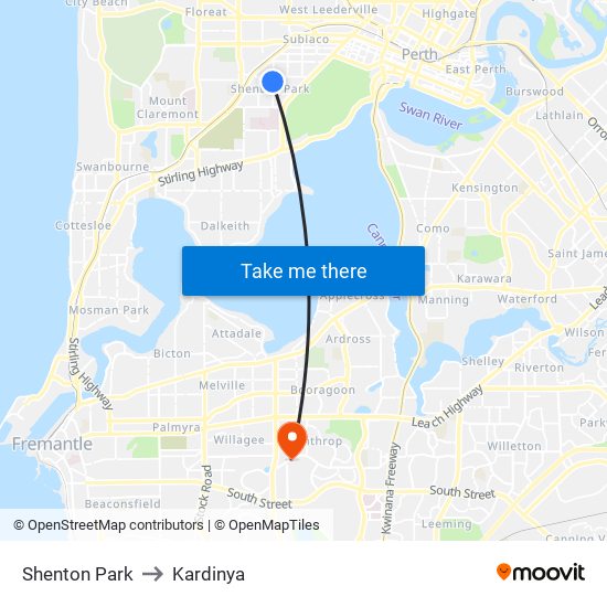 Shenton Park to Kardinya map