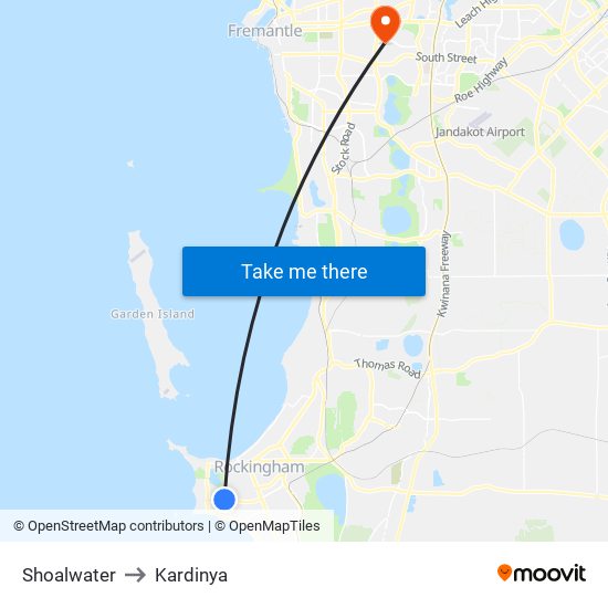 Shoalwater to Kardinya map