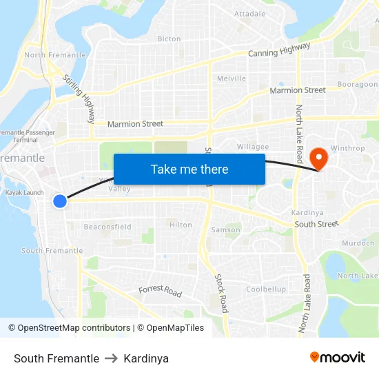 South Fremantle to Kardinya map