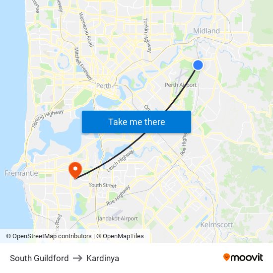 South Guildford to Kardinya map