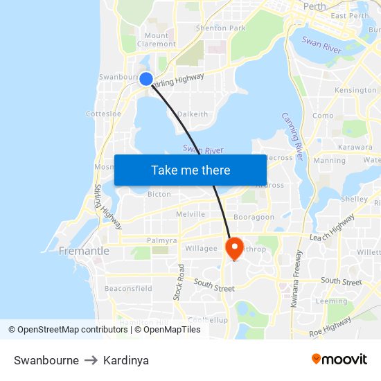 Swanbourne to Kardinya map