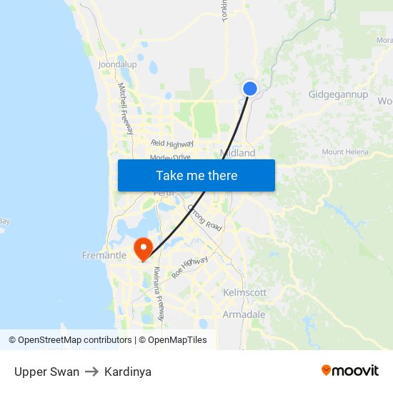 Upper Swan to Kardinya map