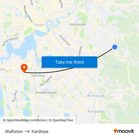 Walliston to Kardinya map