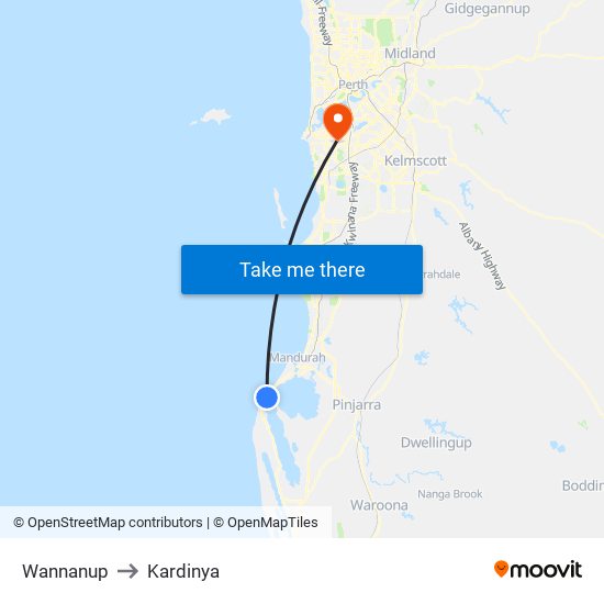 Wannanup to Kardinya map