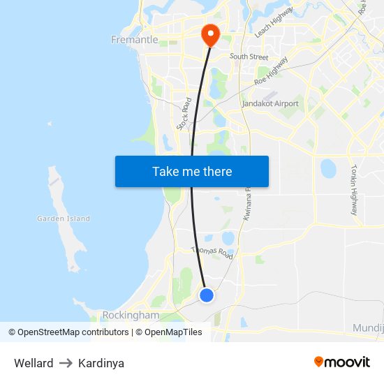 Wellard to Kardinya map