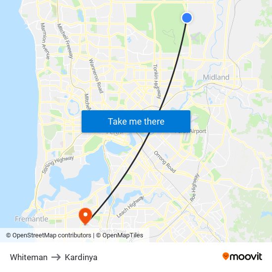 Whiteman to Kardinya map