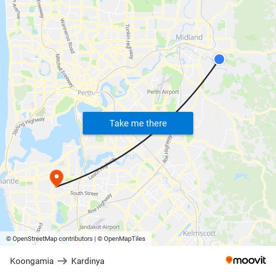 Koongamia to Kardinya map