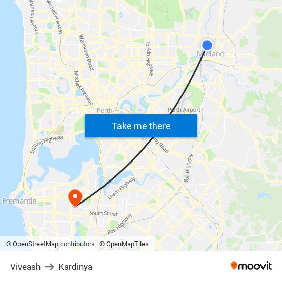 Viveash to Kardinya map