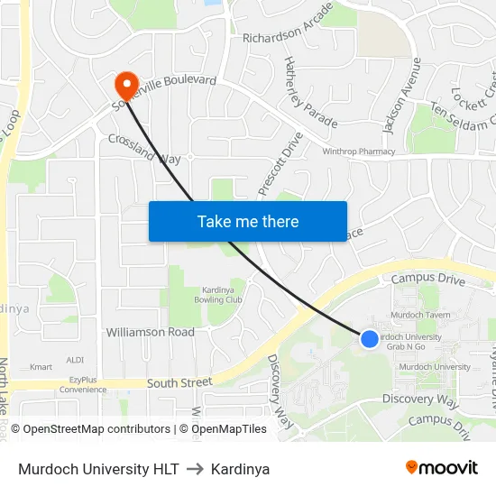 Murdoch University HLT to Kardinya map