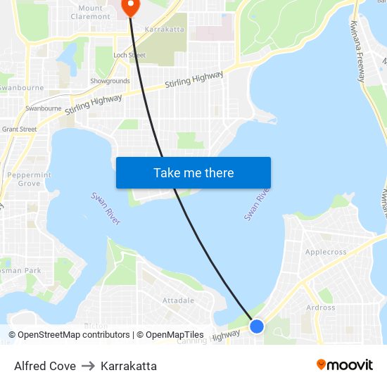 Alfred Cove to Karrakatta map