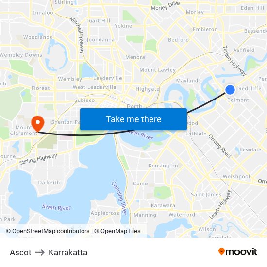 Ascot to Karrakatta map