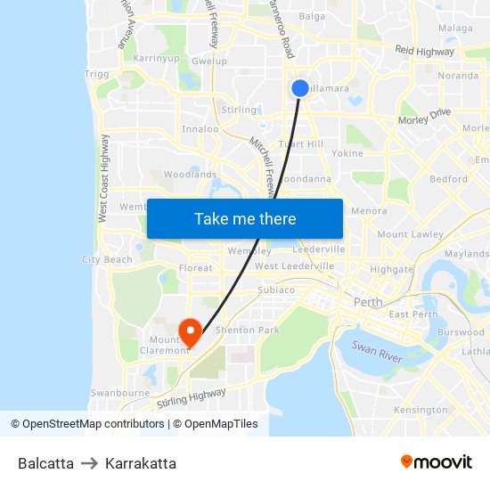 Balcatta to Karrakatta map