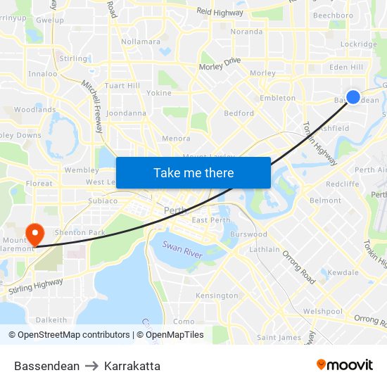 Bassendean to Karrakatta map