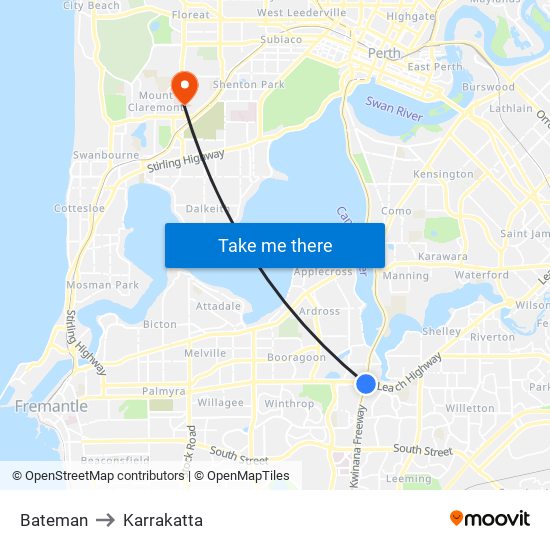 Bateman to Karrakatta map