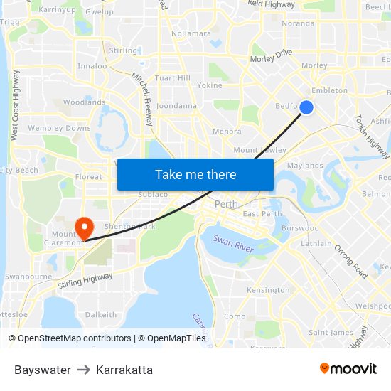 Bayswater to Karrakatta map