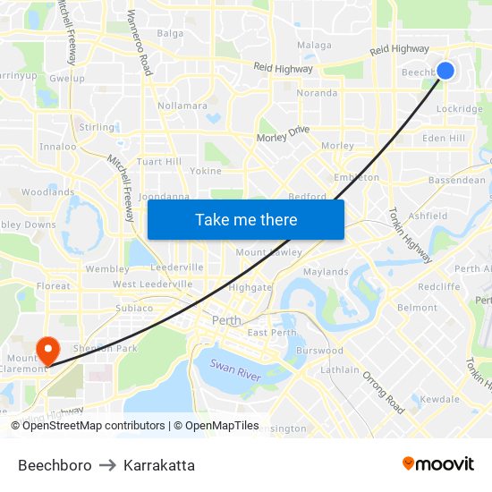 Beechboro to Karrakatta map