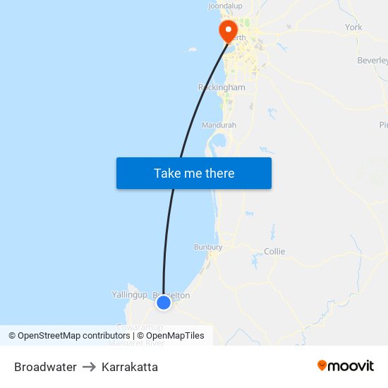 Broadwater to Karrakatta map
