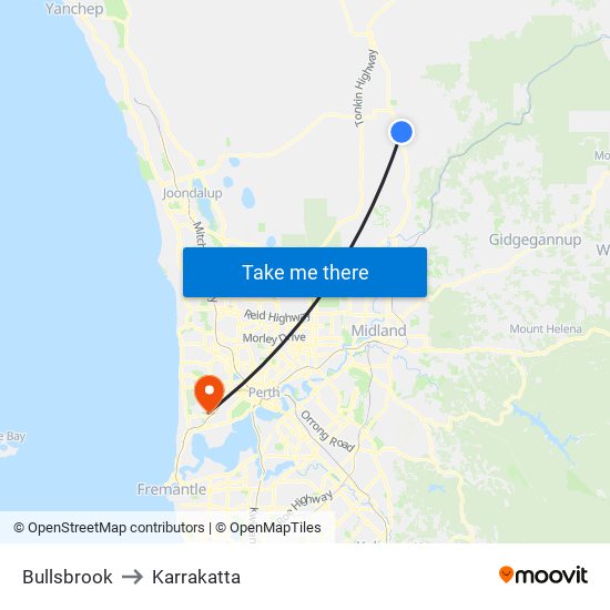 Bullsbrook to Karrakatta map