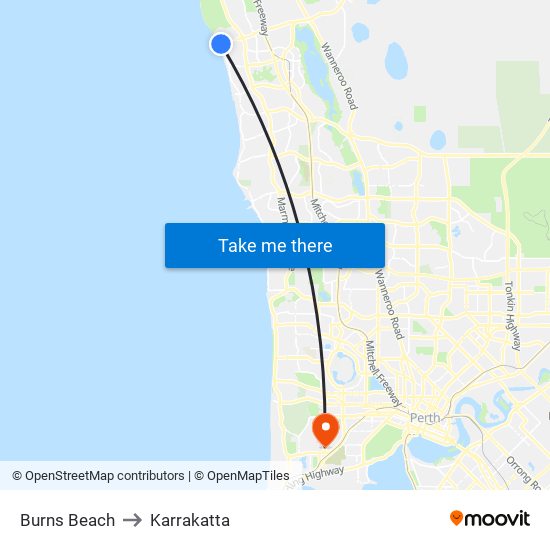 Burns Beach to Karrakatta map