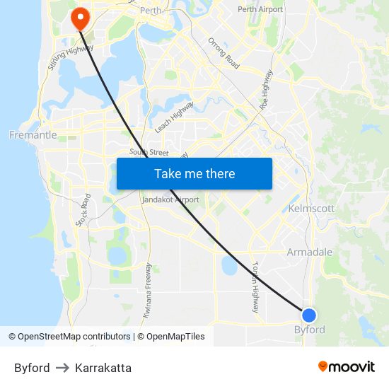 Byford to Karrakatta map