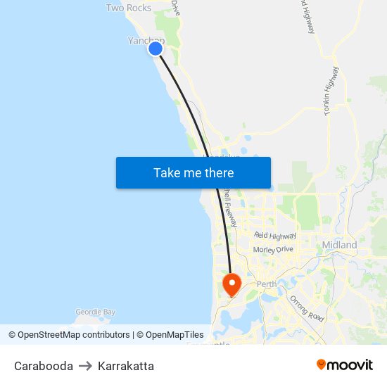 Carabooda to Karrakatta map