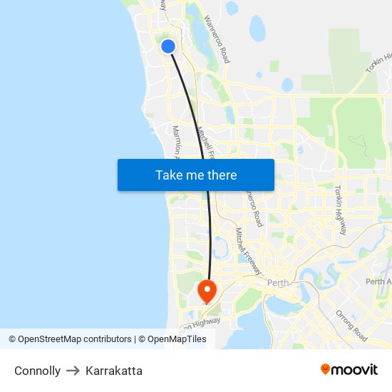 Connolly to Karrakatta map