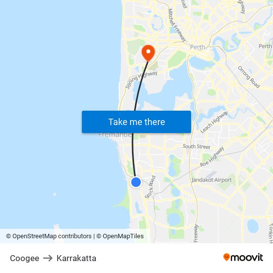 Coogee to Karrakatta map