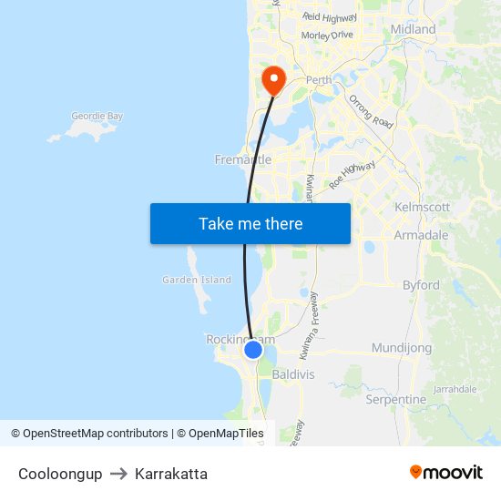 Cooloongup to Karrakatta map