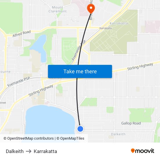 Dalkeith to Karrakatta map