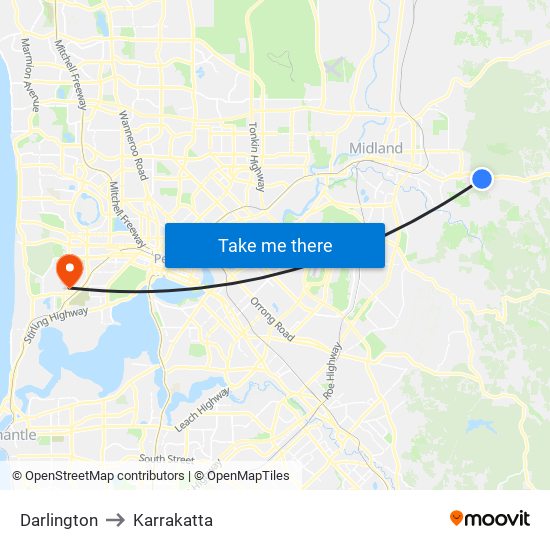 Darlington to Karrakatta map
