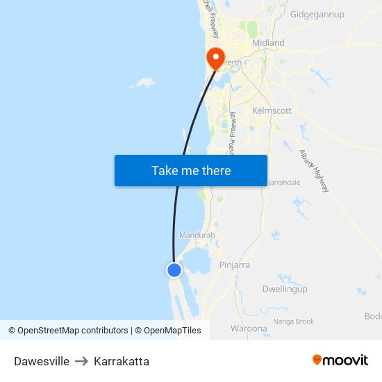 Dawesville to Karrakatta map