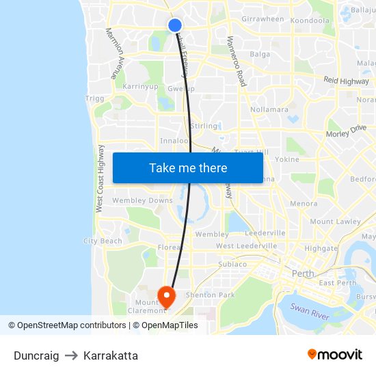 Duncraig to Karrakatta map