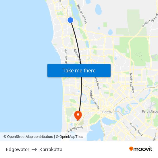 Edgewater to Karrakatta map