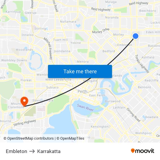 Embleton to Karrakatta map